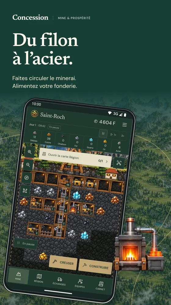 Visuel du jeu : production de minerai et d’acier